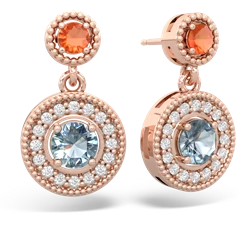 Fire Opal Halo Dangle 14K Rose Gold earrings E5319