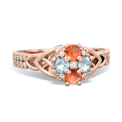 Fire Opal Celtic Knot Cluster Engagement 14K Rose Gold ring R26443RD