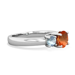 Fire Opal Three Stone Round Trellis 14K White Gold ring R4018