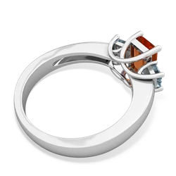 Fire Opal Three Stone Emerald-Cut Trellis 14K White Gold ring R4021