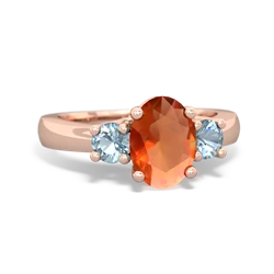 Fire Opal Three Stone Oval Trellis 14K Rose Gold ring R4024