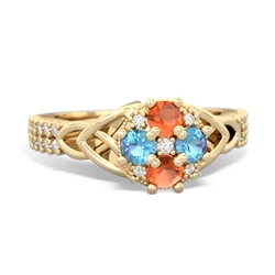 Fire Opal Celtic Knot Cluster Engagement 14K Yellow Gold ring R26443RD