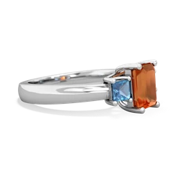 Fire Opal Three Stone Emerald-Cut Trellis 14K White Gold ring R4021