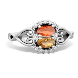 Fire Opal Love Nest 14K White Gold ring R5860