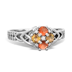 Fire Opal Celtic Knot Cluster Engagement 14K White Gold ring R26443RD