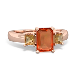 Fire Opal Three Stone Emerald-Cut Trellis 14K Rose Gold ring R4021