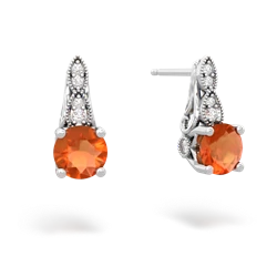 Fire Opal Antique Elegance 14K White Gold earrings E3100