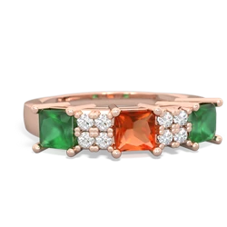 Fire Opal Three Stone Diamond Cluster 14K Rose Gold ring R2592