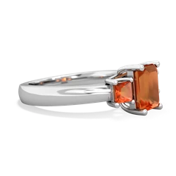 Smoky Quartz Three Stone Emerald-Cut Trellis 14K White Gold ring R4021