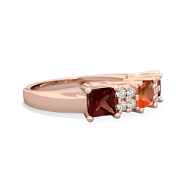 Fire Opal Three Stone Diamond Cluster 14K Rose Gold ring R2592