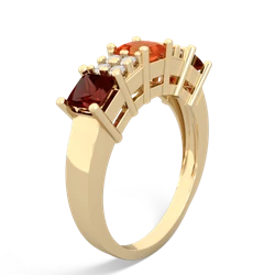 Fire Opal Three Stone Diamond Cluster 14K Yellow Gold ring R2592