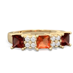 Fire Opal Three Stone Diamond Cluster 14K Yellow Gold ring R2592