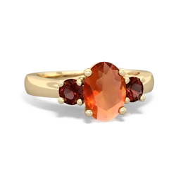 Fire Opal Three Stone Oval Trellis 14K Yellow Gold ring R4024