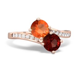 Fire Opal Channel Set Two Stone 14K Rose Gold ring R5303