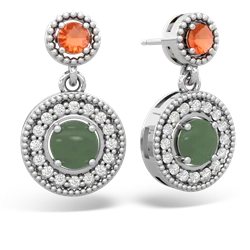 Fire Opal Halo Dangle 14K White Gold earrings E5319