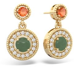 Fire Opal Halo Dangle 14K Yellow Gold earrings E5319