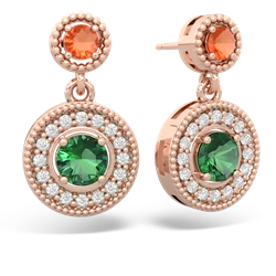 Fire Opal Halo Dangle 14K Rose Gold earrings E5319