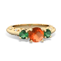 Fire Opal Art Deco Eternal Embrace Engagement 14K Yellow Gold ring C2003