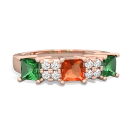 Fire Opal Three Stone Diamond Cluster 14K Rose Gold ring R2592