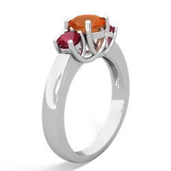 Fire Opal Three Stone Round Trellis 14K White Gold ring R4018