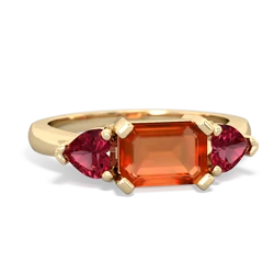 Fire Opal Three Stone 14K Yellow Gold ring R5235