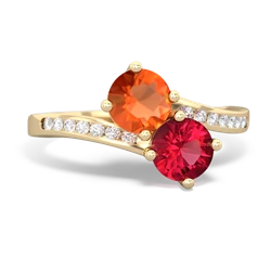 Fire Opal Channel Set Two Stone 14K Yellow Gold ring R5303