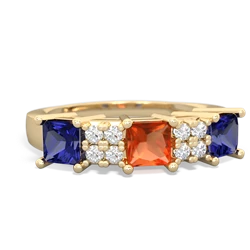 Fire Opal Three Stone Diamond Cluster 14K Yellow Gold ring R2592