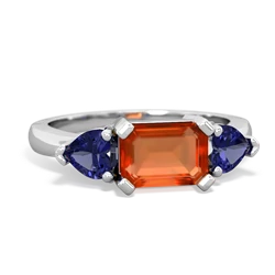 Fire Opal Three Stone 14K White Gold ring R5235