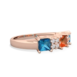 Fire Opal Three Stone Diamond Cluster 14K Rose Gold ring R2592