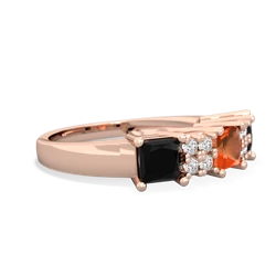 Fire Opal Three Stone Diamond Cluster 14K Rose Gold ring R2592