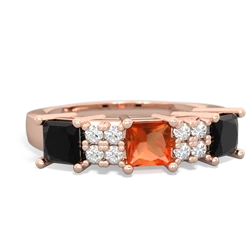 Fire Opal Three Stone Diamond Cluster 14K Rose Gold ring R2592