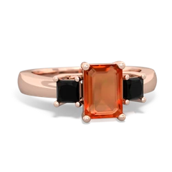 Fire Opal Three Stone Emerald-Cut Trellis 14K Rose Gold ring R4021