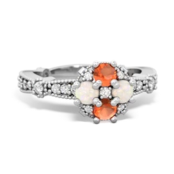 Fire Opal Sparkling Tiara Cluster 14K White Gold ring R26293RD