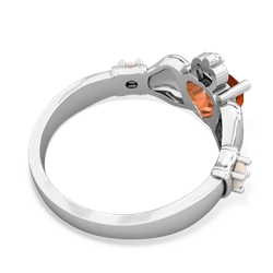 Fire Opal Claddagh Keepsake 14K White Gold ring R5245