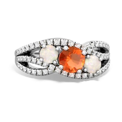 Fire Opal Three Stone Aurora 14K White Gold ring R3080