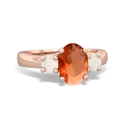 Fire Opal Three Stone Oval Trellis 14K Rose Gold ring R4024