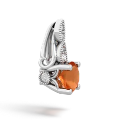 Fire Opal Antique Elegance 14K White Gold pendant P3100