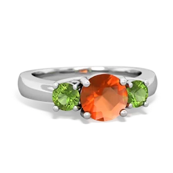 Fire Opal Three Stone Round Trellis 14K White Gold ring R4018