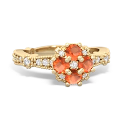 Fire Opal Sparkling Tiara Cluster 14K Yellow Gold ring R26293RD