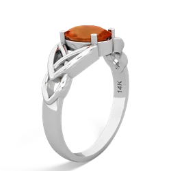 Fire Opal Celtic Trinity Knot 14K White Gold ring R2389