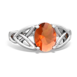 Fire Opal Celtic Trinity Knot 14K White Gold ring R2389