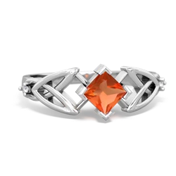 Fire Opal Celtic Knot Princess 14K White Gold ring R3349