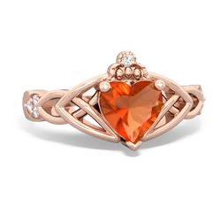 Fire Opal Claddagh Celtic Knot Diamond 14K Rose Gold ring R5001