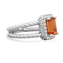 Fire Opal Rope Split Band 14K White Gold ring R2628