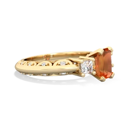 Fire Opal Art Deco Diamond 7X5 Emerald-Cut Engagement 14K Yellow Gold ring R20017EM