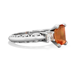 Fire Opal Art Deco Diamond 8X6 Emerald-Cut Engagement 14K White Gold ring R20018EM