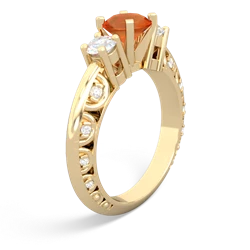 Fire Opal Art Deco Diamond 6Mm Round Engagment 14K Yellow Gold ring R2003