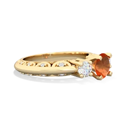 Fire Opal Art Deco Diamond 6Mm Round Engagment 14K Yellow Gold ring R2003