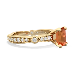 Fire Opal Sparkling Tiara 7X5mm Emerald-Cut 14K Yellow Gold ring R26297EM