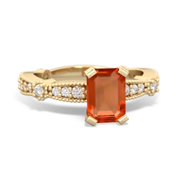 Fire Opal Sparkling Tiara 7X5mm Emerald-Cut 14K Yellow Gold ring R26297EM